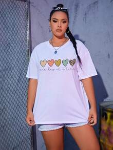 SHEIN Unity Áo thun Plus size Tim Slogan Giải trí - trắng - Xem 6
