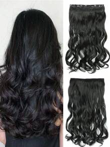 Clip In Long Curly Synthetic Hair Extension - Black - View 1