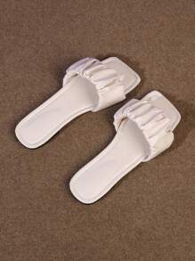 Yp-278 Beige,Ladies' Wrinkles Beige Leisure Fashion Square-Toe Flat Mules