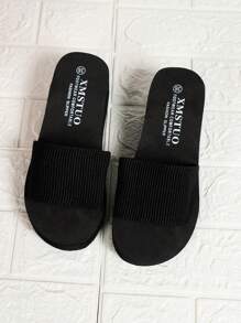 女士單帶露趾厚底坡跟優雅織物坡跟涼鞋適合夏天 - 黑色 - 查看 3