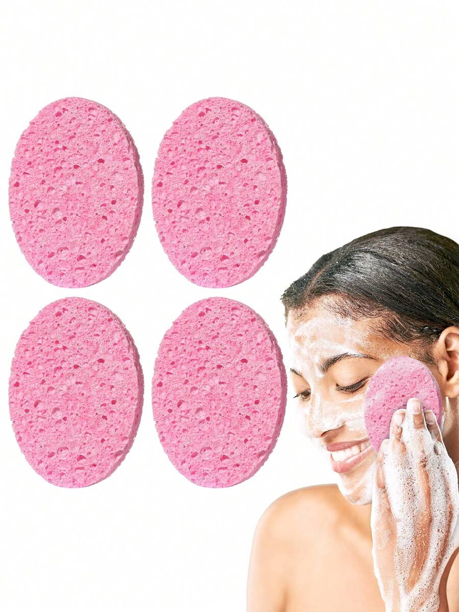 Cosmetic Remover Puff,4Pcs Letter Graphic Reversible Makeup Remover Puff Dry & Wet Use Cosmetic Remover Pads For Skin Care - Pink - View 1