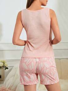 RueChic 羽毛和鳥類印花背心上衣和短褲睡衣套裝 - 淺粉色 - 查看 2