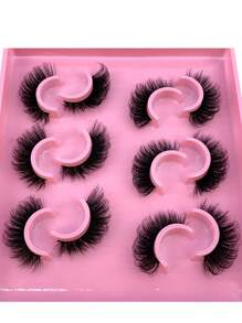 HBZGTLAD 6 对猫眼自然凌乱仿貂皮睫毛，长而全的细长交叉柔软浓密假睫毛 - 黑色 - 查看 1