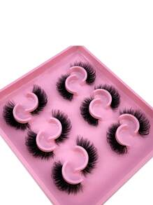 HBZGTLAD 6 对猫眼自然凌乱仿貂皮睫毛，长而全的细长交叉柔软浓密假睫毛 - 黑色 - 查看 3