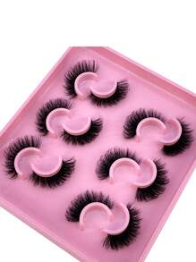 HBZGTLAD 6 对猫眼自然凌乱仿貂皮睫毛，长而全的细长交叉柔软浓密假睫毛 - 黑色 - 查看 4