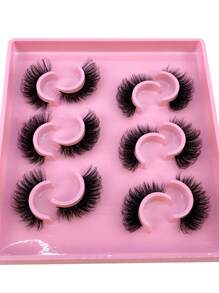 HBZGTLAD 6 对猫眼自然凌乱仿貂皮睫毛，长而全的细长交叉柔软浓密假睫毛 - 黑色 - 查看 5