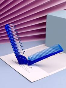 Peine plegable, 1 pieza Peine para el cabello plegable para niños Peine alisador Peine para peinar Peine de dientes densos Peine para desenredar el cabello - Azul - Ver 1