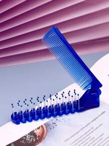 Peine plegable, 1 pieza Peine para el cabello plegable para niños Peine alisador Peine para peinar Peine de dientes densos Peine para desenredar el cabello - Azul - Ver 2