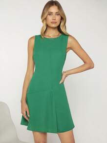 BizChic Chất rắn Không tay Váy chữ A Trang phục làm việc - màu xanh lá - Xem 5