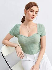 BizChic 雞心領口素色T恤工作服 - 薄荷綠 - 查看 1