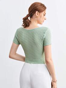 BizChic 雞心領口素色T恤工作服 - 薄荷綠 - 查看 2