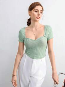 BizChic 雞心領口素色T恤工作服 - 薄荷綠 - 查看 4