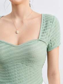 BizChic 雞心領口素色T恤工作服 - 薄荷綠 - 查看 5