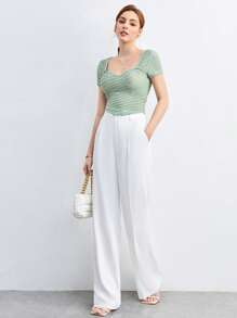 BizChic 雞心領口素色T恤工作服 - 薄荷綠 - 查看 6