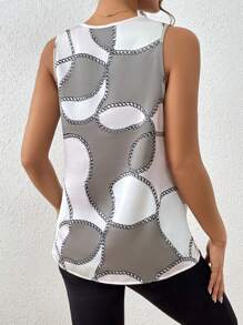 SHEIN Privé Chain Print Draped Collar Sleeveless Blouse - Multicolor - View 3