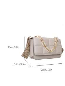 Túi Vuông Mini Chi Tiết Dập Nổi Chuỗi Trang Trí Nắp Thanh Lịch Dây Đeo Có Thể Điều Chỉnh - Màu be - Xem 4