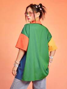 ROMWE Kawaii Áo sơ mi nữ Túi Nút phía trước Khối Màu Giải trí - Nhiều màu - Xem 2