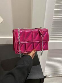 Quilted Pattern Flap Square Bag Funky - Hot Pink - View 2