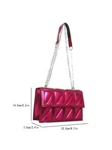 Quilted Pattern Flap Square Bag Funky - Hot Pink - View 3