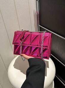 Quilted Pattern Flap Square Bag Funky - Hot Pink - View 4