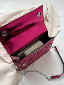 Quilted Pattern Flap Square Bag Funky - Hot Pink - View 5