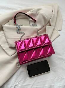 Quilted Pattern Flap Square Bag Funky - Hot Pink - View 6