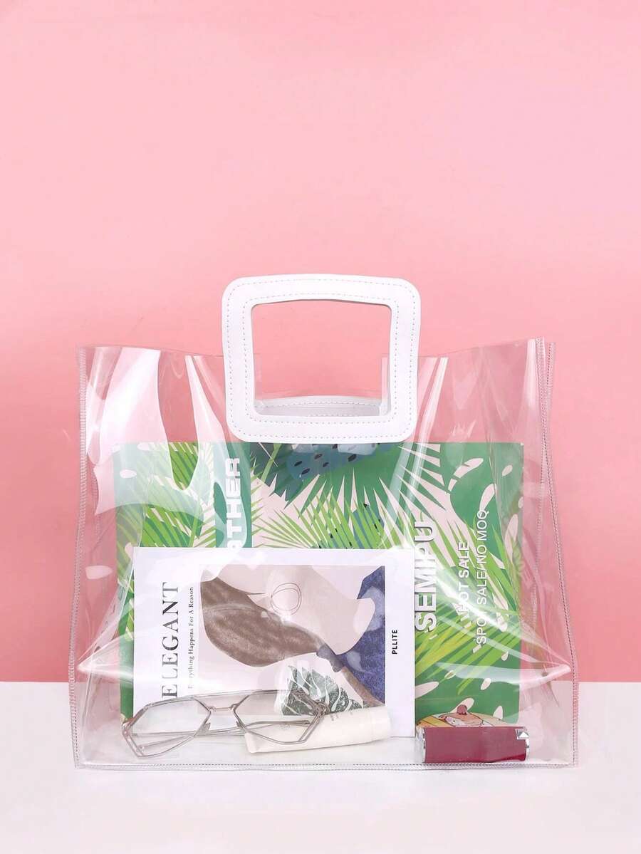 Bolsa cuadrada minimalista transparente asa superior - Blanco - Ver 1