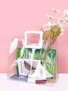 Bolsa cuadrada minimalista transparente asa superior - Blanco - Ver 4