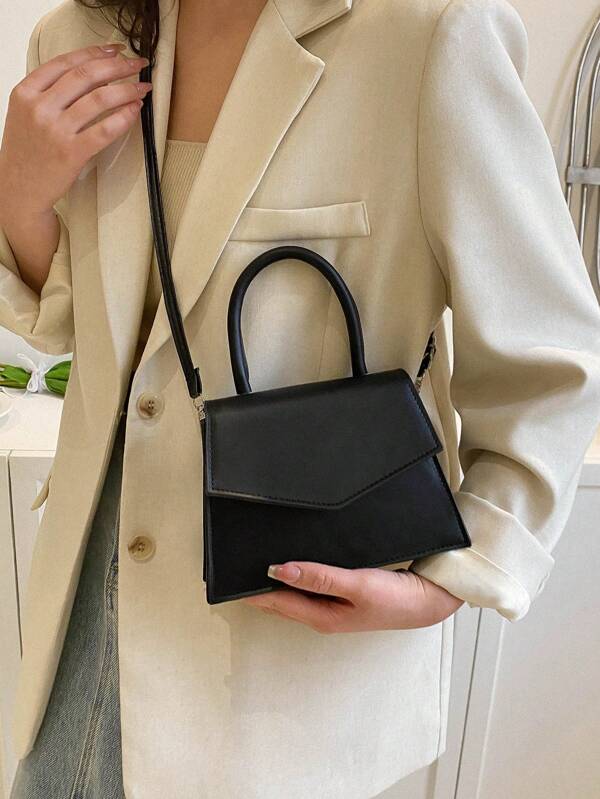 Chic Mini Handbag, Fashionable Tote, Simple Crossbody Bag With Flap Closure And Solid Color