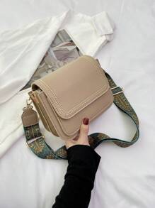 Túi đeo chéo mini hình vuông, Túi nắp gập phong cách cổ điển cho nữ, Túi đeo vai nhiều lớp - Màu Khaki - Xem 1