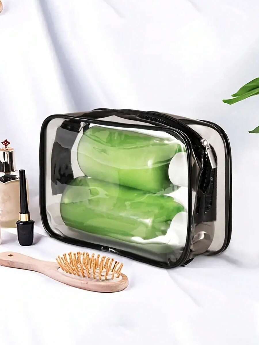 Túi đựng mỹ phẩm trong suốt chống thấm nước PVC đầy màu sắc Túi lưu trữ du lịch dung lượng lớn Cruise Essential - màu đen - Xem 1