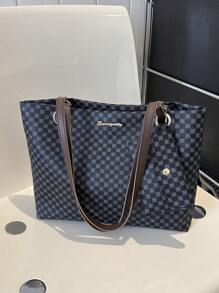 Túi tote đeo vai họa tiết hình học có ví đựng tiền bằng kim loại trang trí chữ PU trang nhã - màu đen - Xem 1