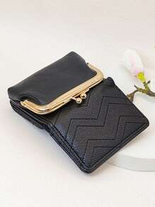 荔枝压花小钱包时尚吻锁 PU 便携，钱，现金白领人士，适合女大学生，工作，商务，通勤，办公室，周年纪念，情侣，生日礼物，情人节礼物，礼物 - 黑色 - 查看 3