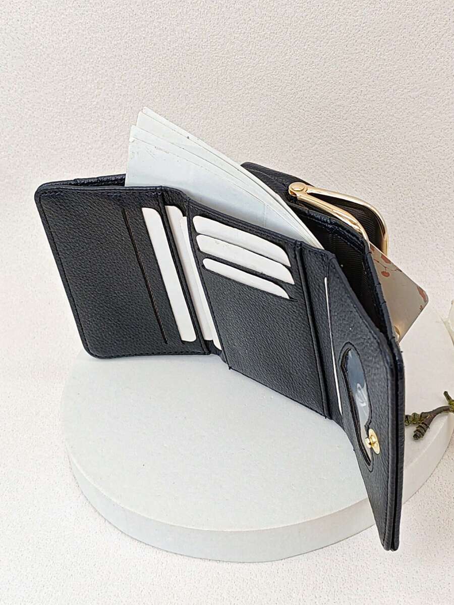 荔枝压花小钱包时尚吻锁 PU 便携，钱，现金白领人士，适合女大学生，工作，商务，通勤，办公室，周年纪念，情侣，生日礼物，情人节礼物，礼物 - 黑色 - 查看 1