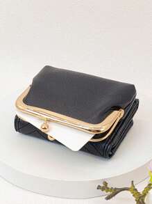 荔枝压花小钱包时尚吻锁 PU 便携，钱，现金白领人士，适合女大学生，工作，商务，通勤，办公室，周年纪念，情侣，生日礼物，情人节礼物，礼物 - 黑色 - 查看 6