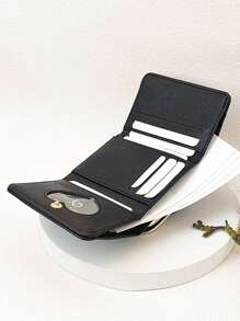 荔枝压花小钱包时尚吻锁 PU 便携，钱，现金白领人士，适合女大学生，工作，商务，通勤，办公室，周年纪念，情侣，生日礼物，情人节礼物，礼物 - 黑色 - 查看 7