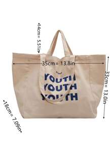 Contrast Color Design, Lightweight And Portable, Suitable For School, Campus, Library, Travel, Outdoor Activities, Picnic, Etc. Large Capacity Handbag With Shoulder Strap, Student Tote Bag, Multi-Compartment Design, Perfect For Beach, School, Work And Daily Use, Artistic Backpack For Teenagers, Women Or Students, Great For Carrying Books, Shopping, Back To School Supplies, Etc. Essential Item For College - Beige - View 4