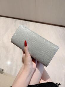 Moonlit EveBag Glamorous, Elegant, Exquisite, Quiet Luxury Sequin, Stylish, Luxury, Shiny Mini Envelope Bag Ruched Glamorous Glitter Evening Bag, Dinner Bag Faux Pearl, Rhinestone For Party Girl, Woman, Bride Perfect For Party, Wedding, Prom, Dinner/Banquet - Silver - View 2