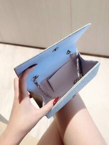 Moonlit EveBag Glamorous, Elegant, Exquisite, Quiet Luxury Sequin, Stylish, Luxury, Shiny Mini Envelope Bag Ruched Glamorous Glitter Evening Bag, Dinner Bag Faux Pearl, Rhinestone For Party Girl, Woman, Bride Perfect For Party, Wedding, Prom, Dinner/Banquet - Silver - View 5