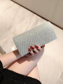 Moonlit EveBag Glamorous, Elegant, Exquisite, Quiet Luxury Sequin, Stylish, Luxury, Shiny Mini Envelope Bag Ruched Glamorous Glitter Evening Bag, Dinner Bag Faux Pearl, Rhinestone For Party Girl, Woman, Bride Perfect For Party, Wedding, Prom, Dinner/Banquet - Silver - View 8