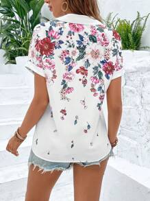 SHEIN LUNE 印花蝙蝠袖襯衫 - 白色 - 查看 2