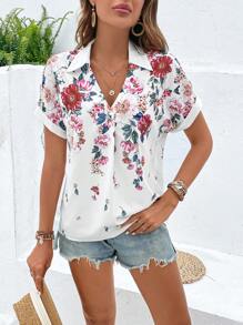 SHEIN LUNE 印花蝙蝠袖襯衫 - 白色 - 查看 6