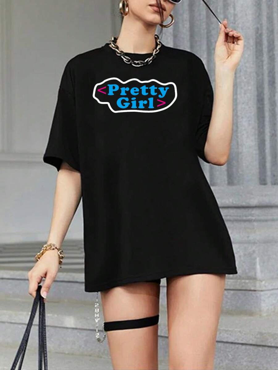 Áo thun nữ Lá thư Giải trí - màu đen - Xem 1