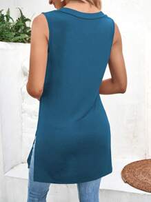 SHEIN LUNE 素色下擺開叉背心上衣 - 藍色 - 查看 2