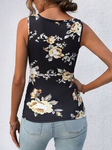 SHEIN LUNE Áo khoác và áo lót dành cho xe tăng nữ Xù Trọn gói Hoa Boho - màu đen - Xem 2