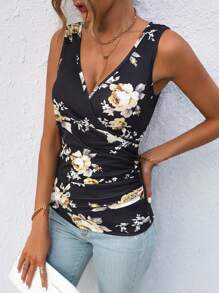 SHEIN LUNE Áo khoác và áo lót dành cho xe tăng nữ Xù Trọn gói Hoa Boho - màu đen - Xem 3