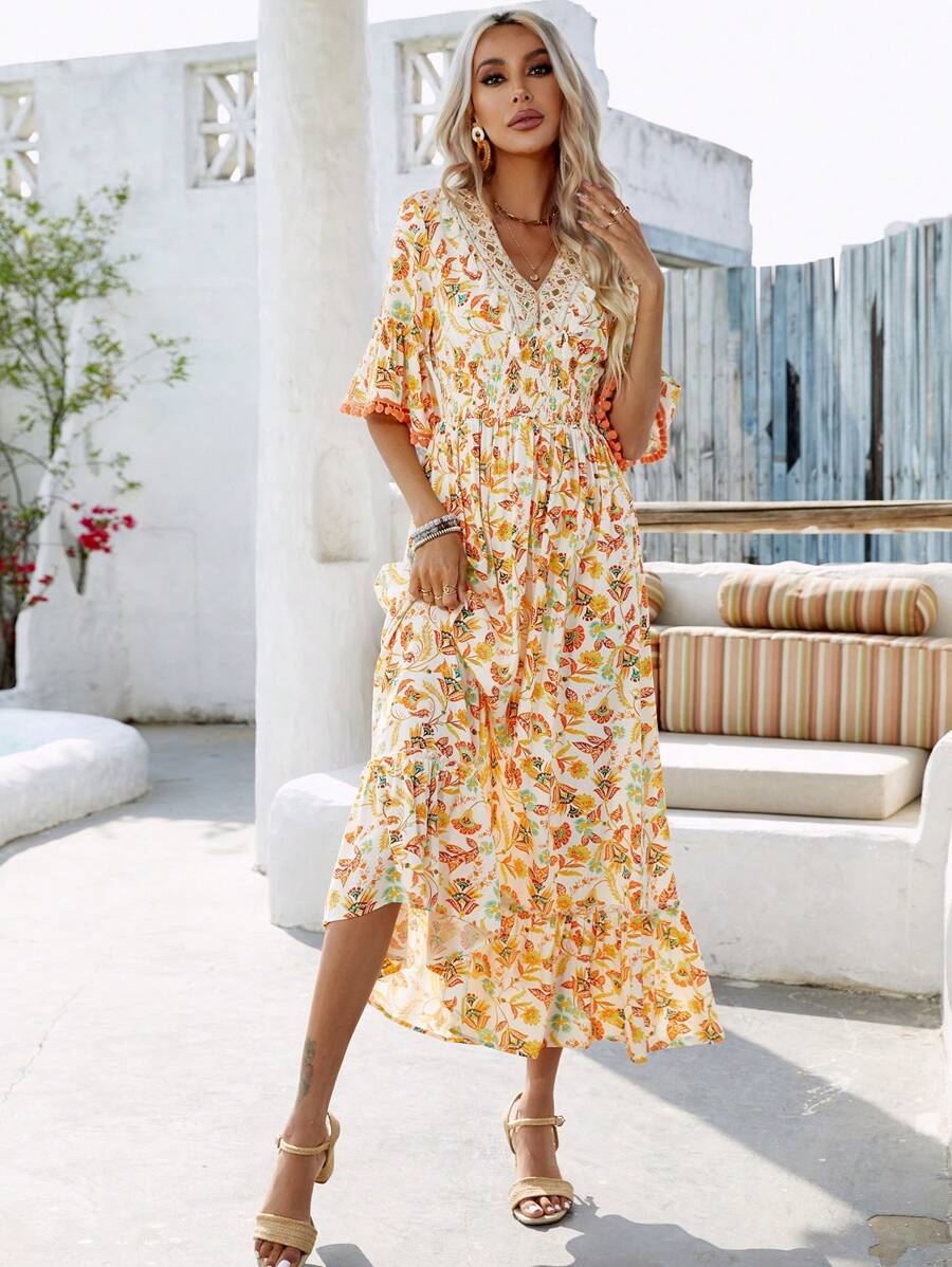 Đầm POM Pom Viên lá sen Thực vật Tất cả trên in Boho - trái cam - Xem 1