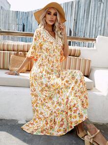Đầm POM Pom Viên lá sen Thực vật Tất cả trên in Boho - trái cam - Xem 3