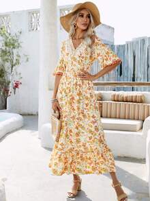 Đầm POM Pom Viên lá sen Thực vật Tất cả trên in Boho - trái cam - Xem 4