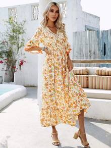 Đầm POM Pom Viên lá sen Thực vật Tất cả trên in Boho - trái cam - Xem 5